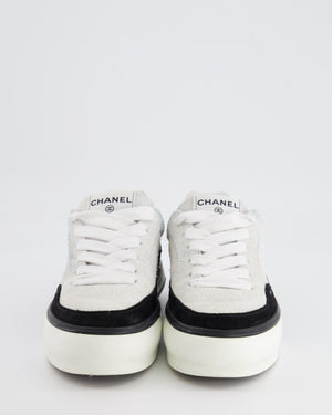 Chanel Coco 23B White and Black Suede Trainers with CC Logo Size EU 37.5