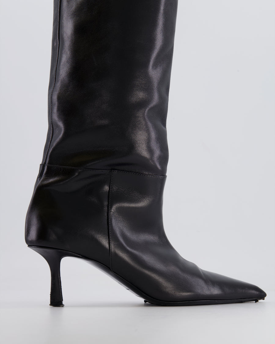 Alexander Wang Black Leather Thigh-High Heeled Boots Size EU 37 RRP £900