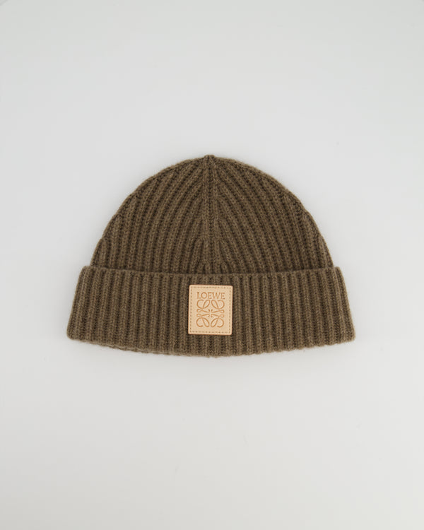 *HOT* Loewe Brown Ribbed Cashmere Beanie Hat with Leather Patch Detail RRP £350