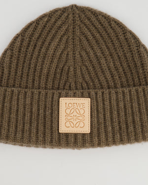 *HOT* Loewe Brown Ribbed Cashmere Beanie Hat with Leather Patch Detail RRP £350