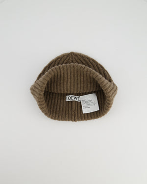 *HOT* Loewe Brown Ribbed Cashmere Beanie Hat with Leather Patch Detail RRP £350