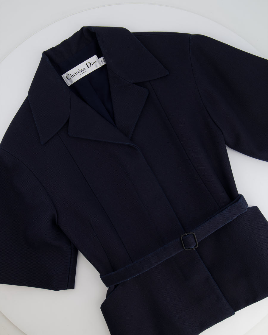 Christian Dior Navy Short-Sleeve Blazer Top With Belt Detail Size FR 34 (UK 6)