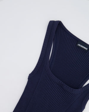 Jacquemus Navy Sleeveless Ribbed Bodysuit with Logo Detail FR 36 (UK 8) RRP £170