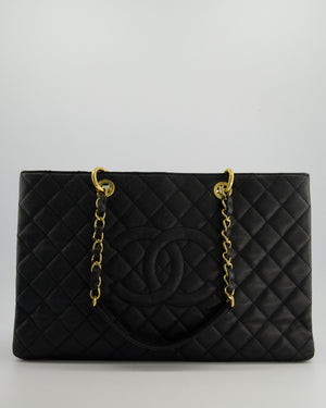 *RARE SIZE* Chanel Large Black Grand Shopper Tote Bag in Caviar Leather with Gold Hardware