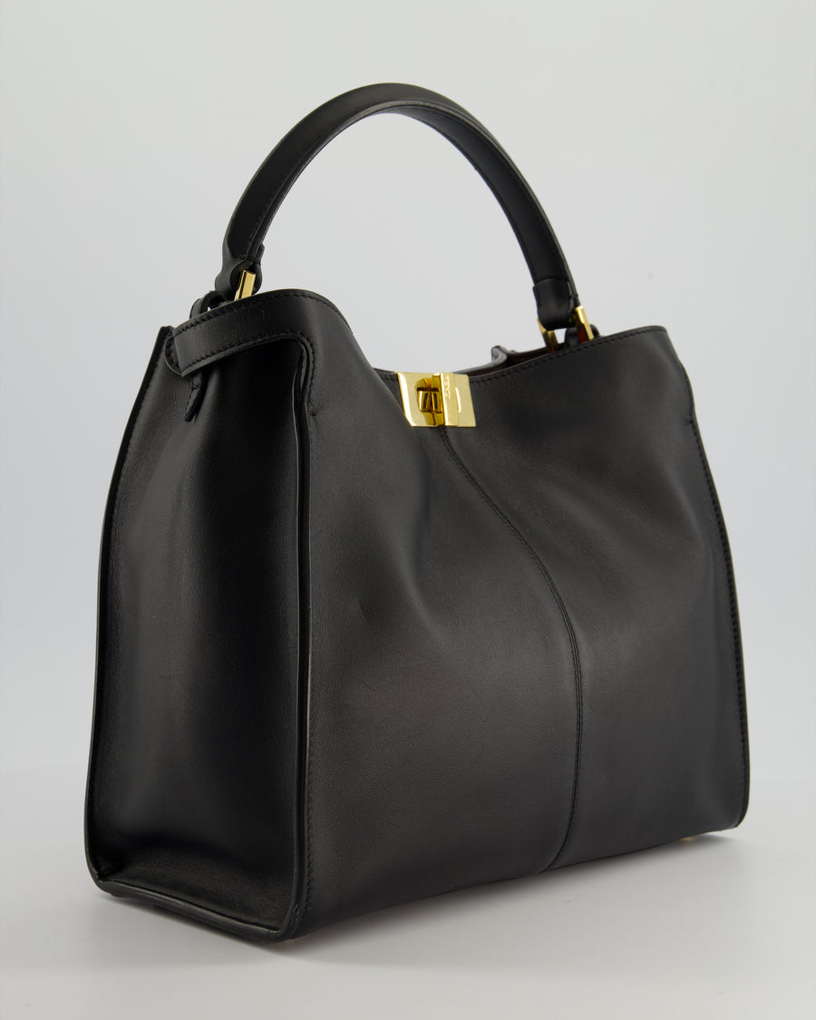 Fendi Medium Black Peekaboo X-Lite Leather Bag with Gold Hardware and Red 
Brown Leather Interior