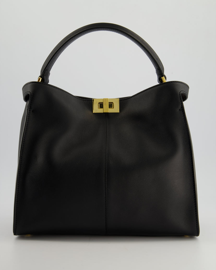 Fendi Medium Black Peekaboo X-Lite Leather Bag with Gold Hardware and Red 
Brown Leather Interior