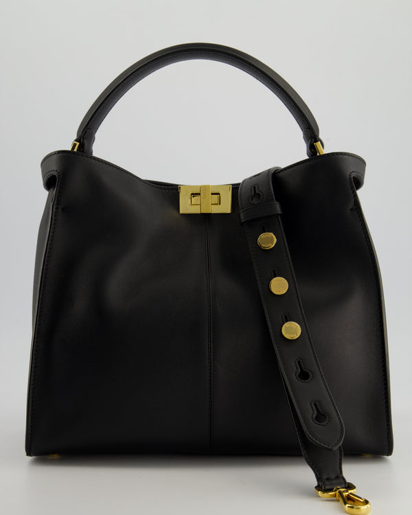 Fendi Medium Black Peekaboo X-Lite Leather Bag with Gold Hardware and Red 
Brown Leather Interior