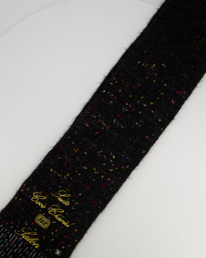 Chanel Charcoal Alpaca Wool Scarf With Multi Colour Sequin Details and Gold Embroidery