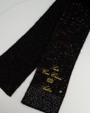 Chanel Charcoal Alpaca Wool Scarf With Multi Colour Sequin Details and Gold Embroidery