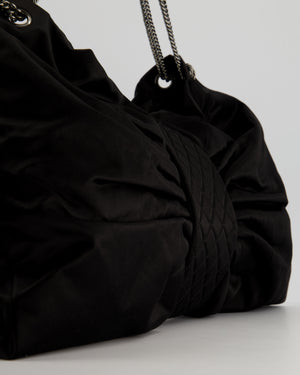 Chanel Black Large Satin Bow Reissue Shoulder Bag with Quilted Flap Detail and Silver Hardware