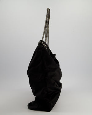 Chanel Black Large Satin Bow Reissue Shoulder Bag with Quilted Flap Detail and Silver Hardware