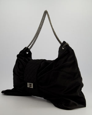 Chanel Black Large Satin Bow Reissue Shoulder Bag with Quilted Flap Detail and Silver Hardware