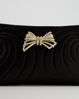 Chanel Black Silk Clutch Bag with Champagne Gold and Crystal Bow Detail