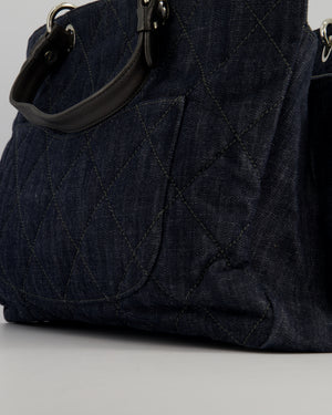 *FIRE PRICE* Chanel Large Indigo Blue Denim Shopping Tote Bag with leather Handles and Silver Hardware