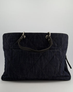 *FIRE PRICE* Chanel Large Indigo Blue Denim Shopping Tote Bag with leather Handles and Silver Hardware