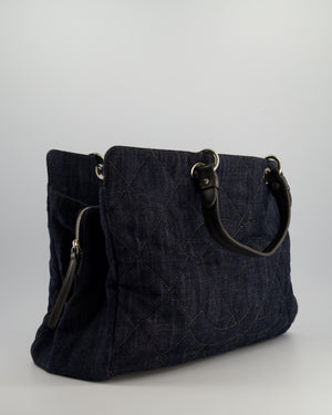 *FIRE PRICE* Chanel Large Indigo Blue Denim Shopping Tote Bag with leather Handles and Silver Hardware