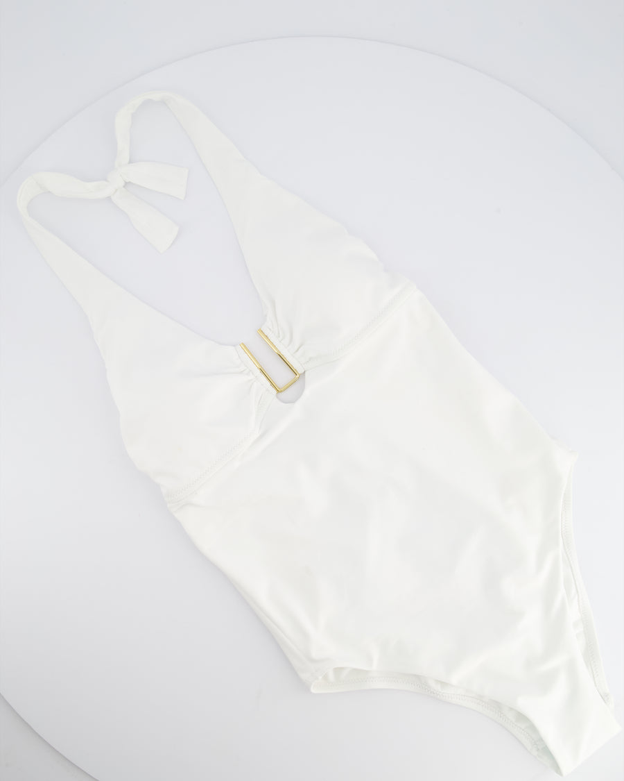 Melissa Odabash White Halterneck Swimsuit with Gold Detail IT 42 (UK 10)