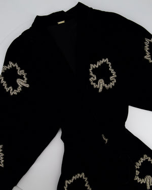 Dodo Bar Or Black Velvet Long Sleeve Jacket with Belt and Crystal Embroidery Detail Size IT 40 (UK 8)