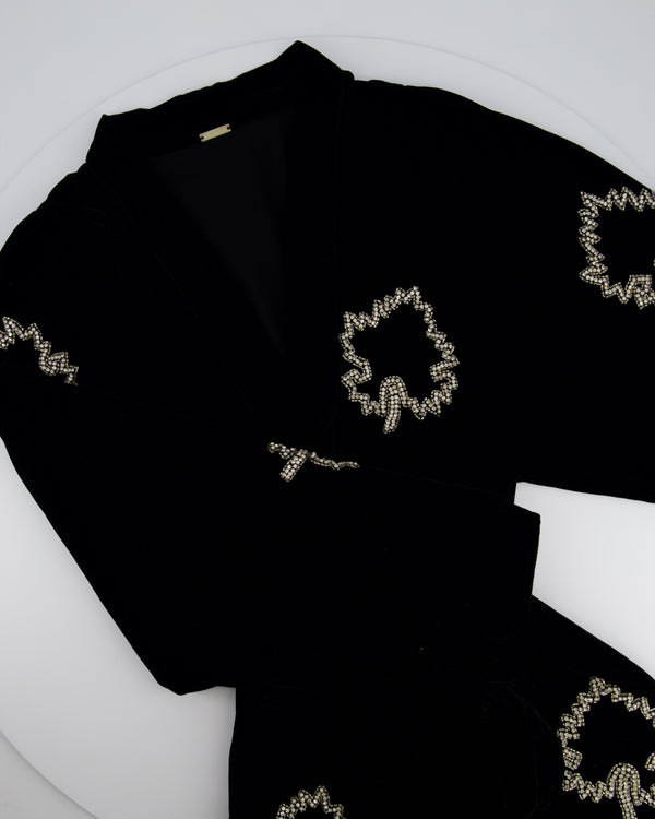 Dodo Bar Or Black Velvet Long Sleeve Jacket with Belt and Crystal Embroidery Detail Size IT 40 (UK 8)