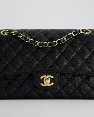 *HOT* Chanel Medium Black Classic Double Flap Bag in Caviar Leather with Gold Hardware