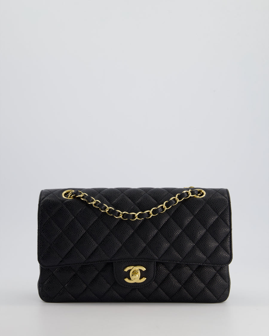 *HOT* Chanel Medium Black Classic Double Flap Bag in Caviar Leather with Gold Hardware