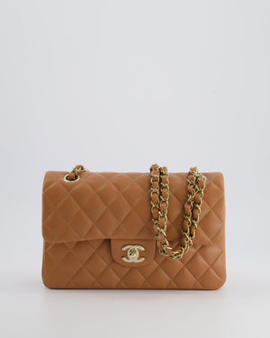 *SUPER RARE* Chanel 22S Caramel Brown Small Double Flap Bag in Lambskin Leather with Champagne Gold Hardware