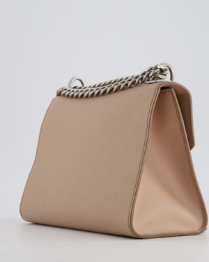 Prada Cipria Small Monochrome Envelope Flap Chain Shoulder Bag in Saffiano Cuir Calfskin with Brushed Silver Hardware