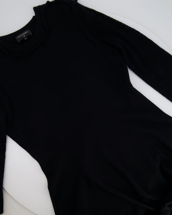 Chanel Black Long Sleeve Cashmere Midi Dress with Silver Logo Button Details Size FR 42 (UK 14)