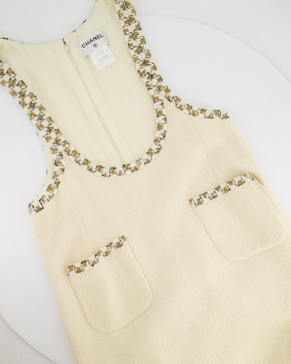 Chanel Paris-Byzance Cream Sleeveless Tweed Dress and Jacket Set with Embellished Button Details Size FR 40/44 (UK 12/16)