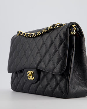 Chanel Black Jumbo Classic Double Flap Bag in Caviar Leather with Gold Hardware