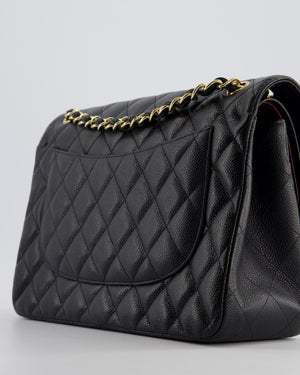 Chanel Black Jumbo Classic Double Flap Bag in Caviar Leather with Gold Hardware