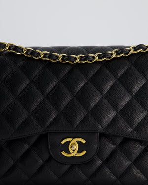 Chanel Black Jumbo Classic Double Flap Bag in Caviar Leather with Gold Hardware