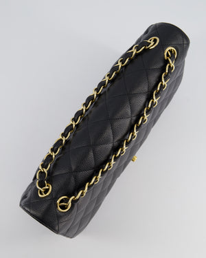 Chanel Black Jumbo Classic Double Flap Bag in Caviar Leather with Gold Hardware