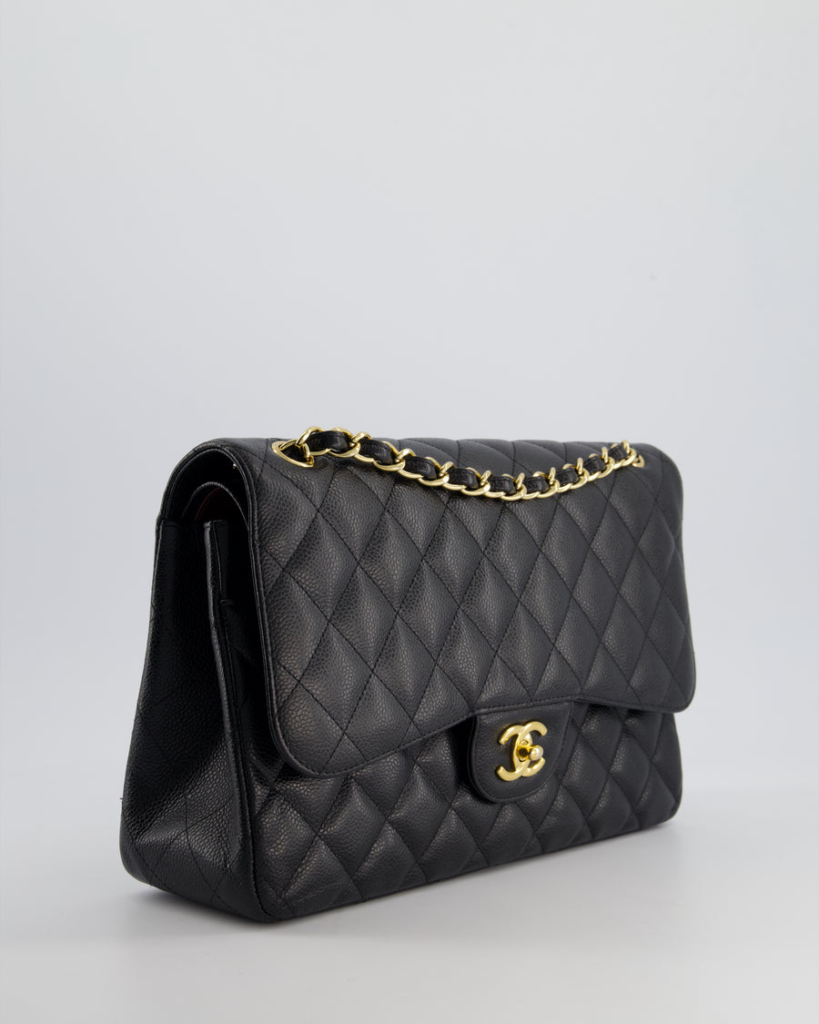 Chanel Black Jumbo Classic Double Flap Bag in Caviar Leather with Gold Hardware