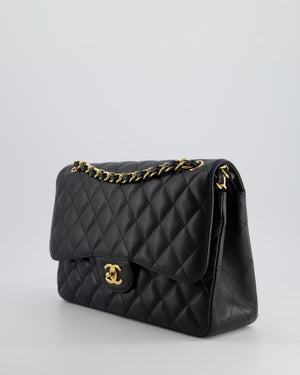 Chanel Black Jumbo Classic Double Flap Bag in Caviar Leather with Gold Hardware