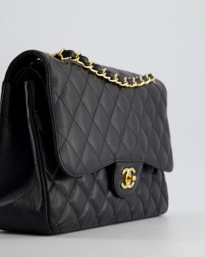 Chanel Black Jumbo Classic Double Flap Bag in Caviar Leather with Gold Hardware