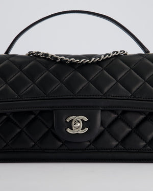 *RARE* Chanel Black, Ivory Accordion Single Flap Bag Lambskin Leather with Silver Hardware&nbsp;