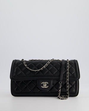 *RARE* Chanel Black, Ivory Accordion Single Flap Bag Lambskin Leather with Silver Hardware&nbsp;