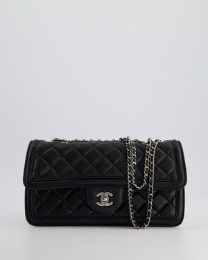 *RARE* Chanel Black, Ivory Accordion Single Flap Bag Lambskin Leather with Silver Hardware&nbsp;