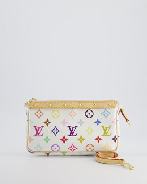 *NEW* Louis Vuitton X Takashi Murakami White Pochette Accessories Bag in Coated Canvas 
Calfskin Leather with Silver Hardware