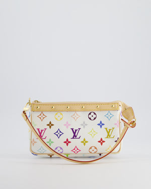 *NEW* Louis Vuitton X Takashi Murakami White Pochette Accessories Bag in Coated Canvas 
Calfskin Leather with Silver Hardware