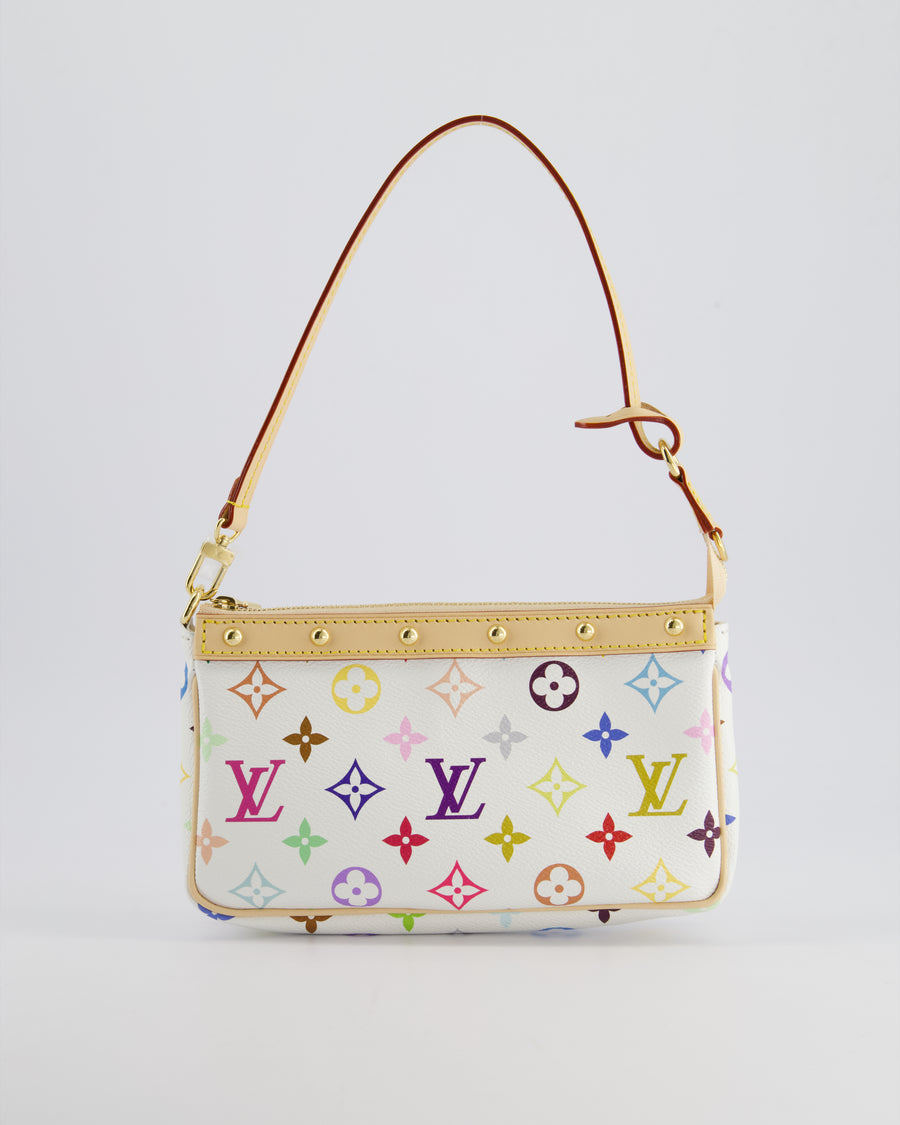 *NEW* Louis Vuitton X Takashi Murakami White Pochette Accessories Bag in Coated Canvas 
Calfskin Leather with Silver Hardware