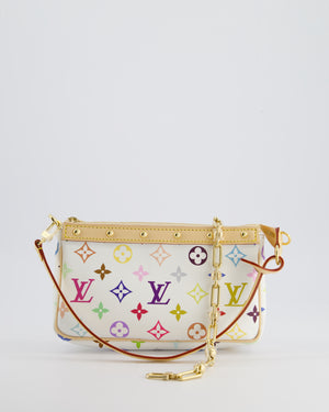 *NEW* Louis Vuitton X Takashi Murakami White Pochette Accessories Bag in Coated Canvas 
Calfskin Leather with Silver Hardware