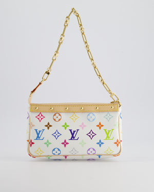 *NEW* Louis Vuitton X Takashi Murakami White Pochette Accessories Bag in Coated Canvas 
Calfskin Leather with Silver Hardware