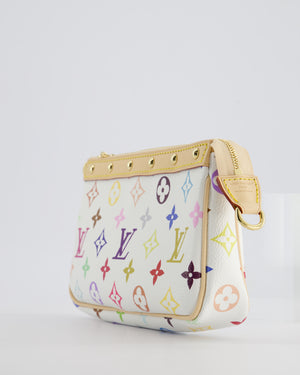 *NEW* Louis Vuitton X Takashi Murakami White Pochette Accessories Bag in Coated Canvas 
Calfskin Leather with Silver Hardware