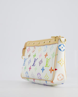 *NEW* Louis Vuitton X Takashi Murakami White Pochette Accessories Bag in Coated Canvas 
Calfskin Leather with Silver Hardware