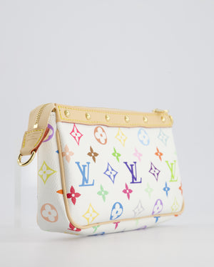 *NEW* Louis Vuitton X Takashi Murakami White Pochette Accessories Bag in Coated Canvas 
Calfskin Leather with Silver Hardware