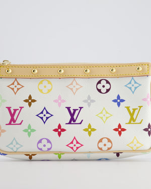 *NEW* Louis Vuitton X Takashi Murakami White Pochette Accessories Bag in Coated Canvas 
Calfskin Leather with Silver Hardware