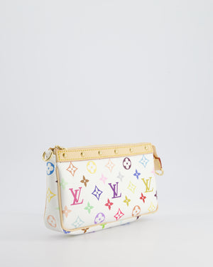 *NEW* Louis Vuitton X Takashi Murakami White Pochette Accessories Bag in Coated Canvas 
Calfskin Leather with Silver Hardware