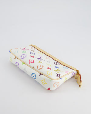 *NEW* Louis Vuitton X Takashi Murakami White Pochette Accessories Bag in Coated Canvas 
Calfskin Leather with Silver Hardware